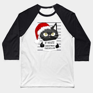 Cute Christmas Tree Killer Cat Baseball T-Shirt